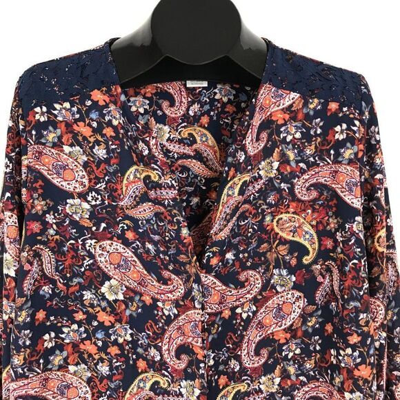 Terra & Sky Button Down Chiffon Blouse Womens Plus Size 1X Paisley Roll Tab Boho - Picture 3 of 12